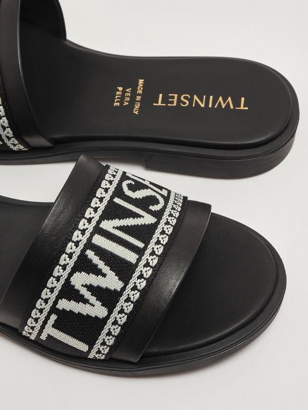 4. Mädchen-Sandalen aus Leder Schwarz Twinset 261gcj04a
