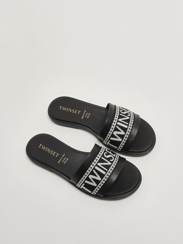 2. Mädchen-Sandalen aus Leder Schwarz Twinset 261gcj04a
