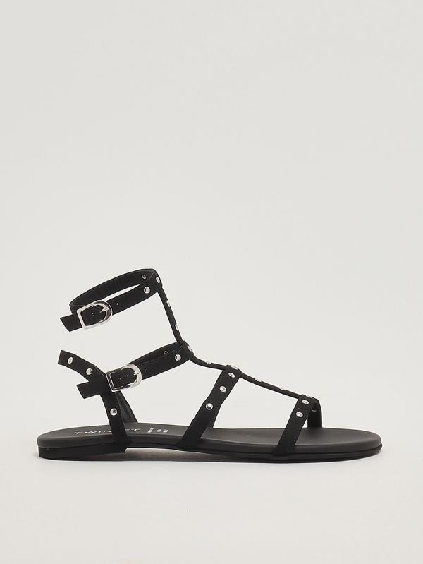 1. Sandale en cuir pour fille Noir Twinset 261gcj042
