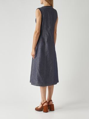 4. Vestido de mujer de algodón y lino. Vaquero oscuro