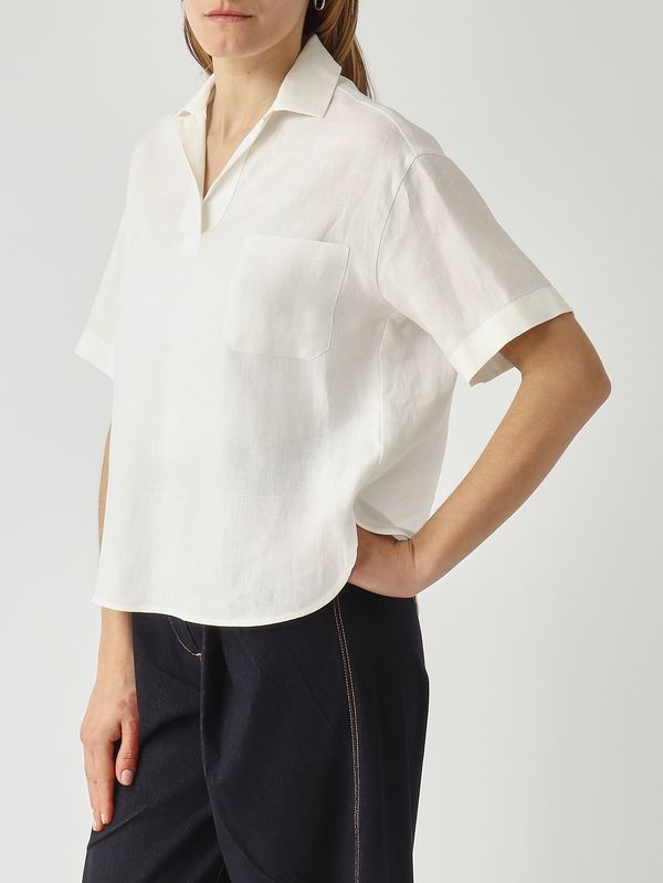 5. Damen-Poloshirt aus Leinen Optisches Weiß Gran Sasso 6123350000