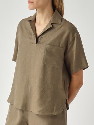 5. Damen-Poloshirt aus Leinen Militärgrün
