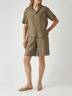 2. Damen-Poloshirt aus Leinen Militärgrün