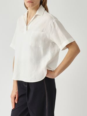 5. Damen-Poloshirt aus Leinen Optisches Weiß