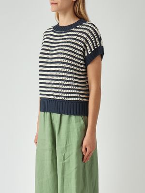 3. Maglia donna in misto cotone Navy-Bianco