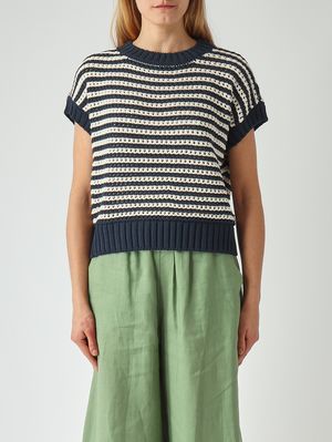 1. Maglia donna in misto cotone Navy-Bianco