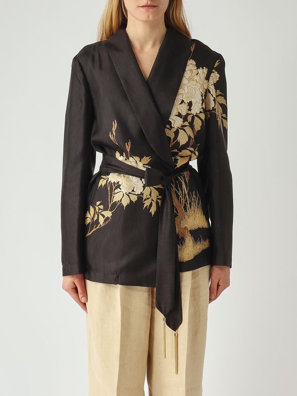 Kimono femme Etunica en soie Noir-Ivoire Max Mara Studio