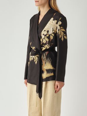 3. Kimono de mujer Etunica de seda Negro-Marfil