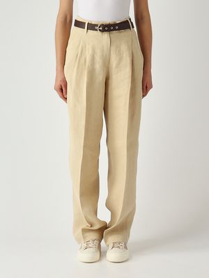 1. Damenhose Sumero aus Leinen Strohgelb