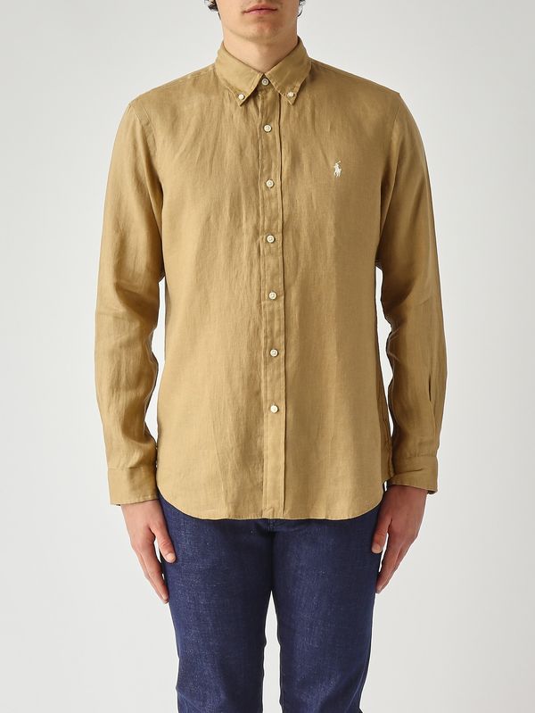 Camicia uomo custom fit in lino Beige Scuro Polo Ralph Lauren