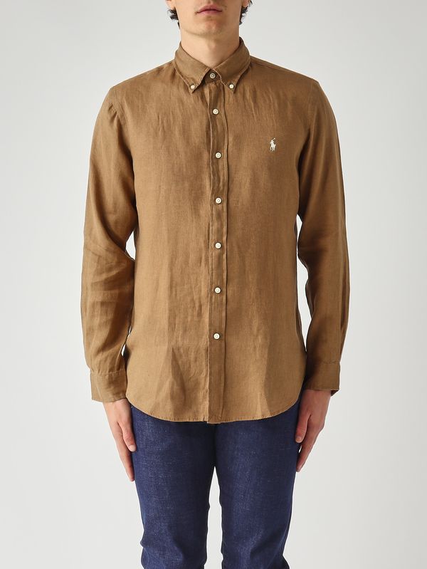 Camicia uomo custom fit in lino Caramello Polo Ralph Lauren