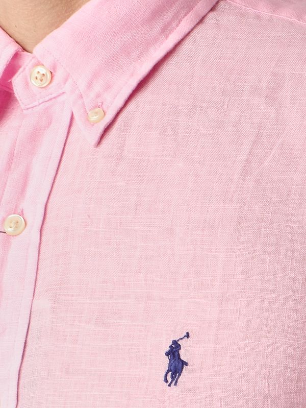 4. Camicia uomo custom fit in lino Rosa Polo Ralph Lauren 710966294