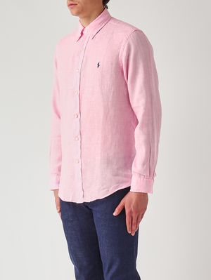 2. Camicia uomo custom fit in lino Rosa