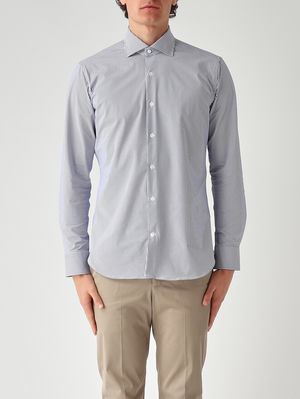 1. Herrenhemd aus bügelfreiem Stretchgewebe Weiß-Blau
