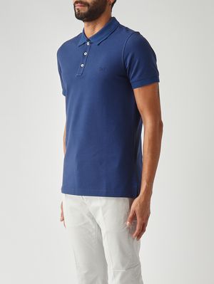 3. Polo para hombre de piqué de algodón elástico. Azul