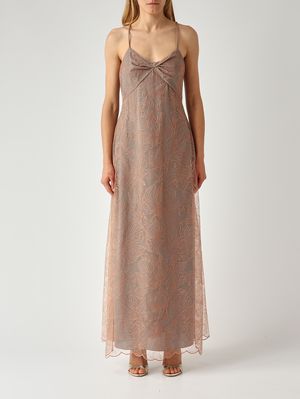 1. Women's brocade fabric dress Nude-Orange