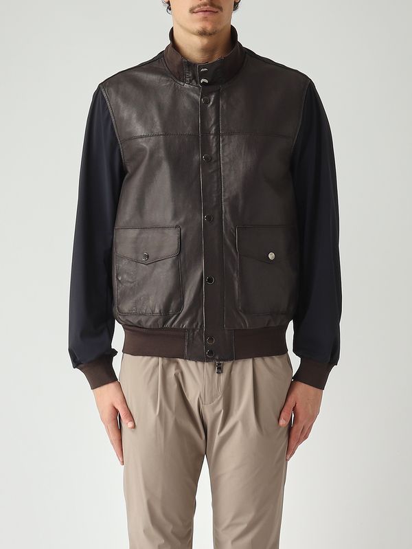 Giacca uomo Titano in plonge e nylon Marrone-Blu The Jack Leathers