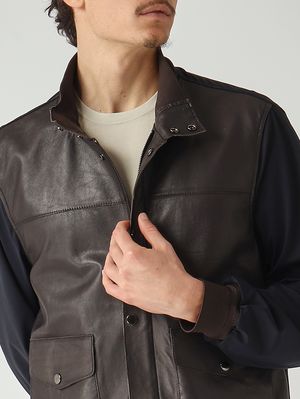 5. Blouson homme Titano en plongé et nylon Marron-Bleu
