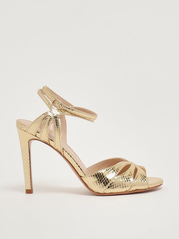 1. Damensandale aus Metallicleder Platin Twinset 261tcp112