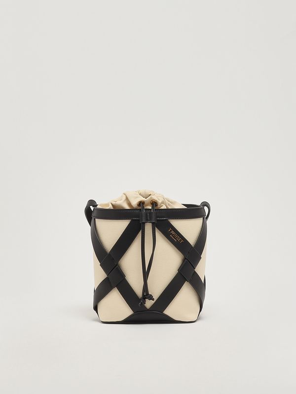 1. Borsa donna in canvas e simil pelle Madreperla-Nero Twinset 261tb7270