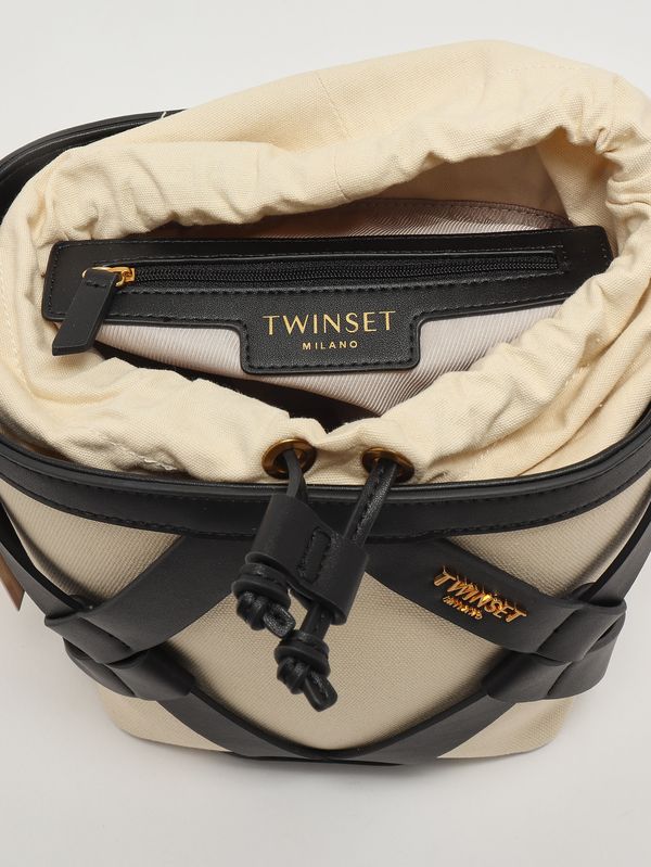5. Borsa donna in canvas e simil pelle Madreperla-Nero Twinset 261tb7270