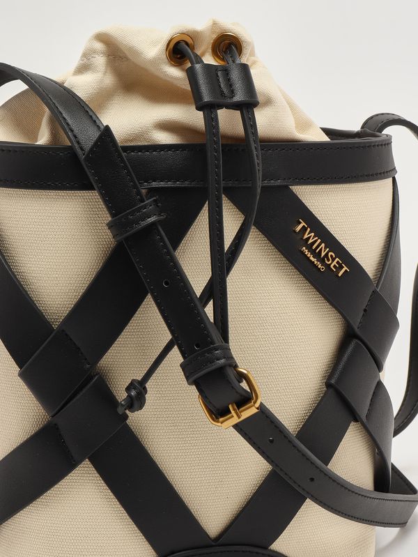 6. Borsa donna in canvas e simil pelle Madreperla-Nero Twinset 261tb7270