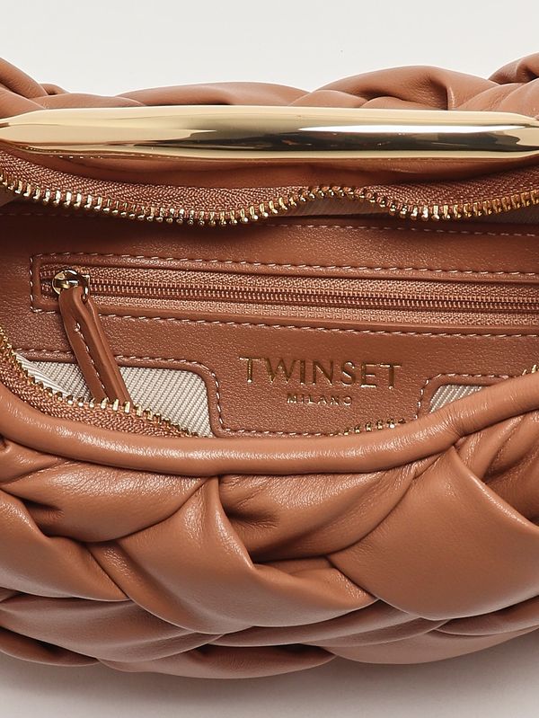 5. Women's Croissant bag in woven faux leather Mocha Mousse Twinset 261tb7370