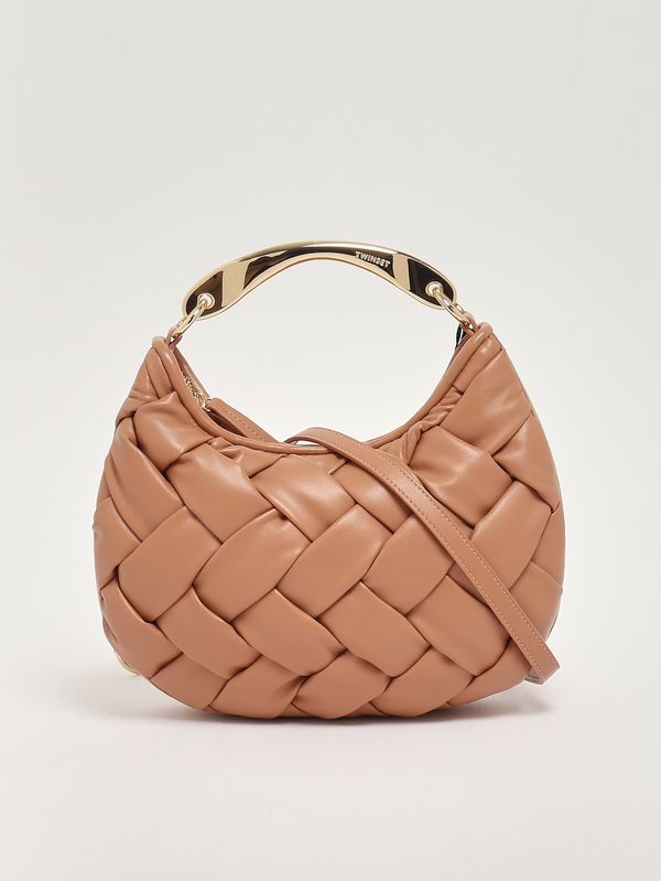 4. Women's Croissant bag in woven faux leather Mocha Mousse Twinset 261tb7370