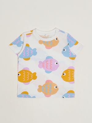 1. Camiseta de algodón para bebé Blanco-Multicolor