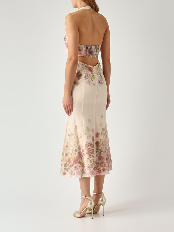 chinese dress ladies Mini Dress In Linen Floral Print