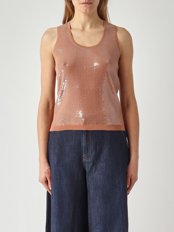 Camiseta de tirantes de mujer de algodón con lentejuelas Mousse de moka Twinset