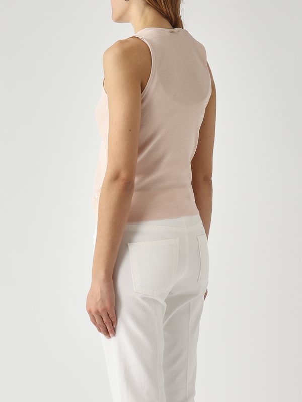 4. Canotta donna in cotone con paillettes Rosa Twinset 261tp3301