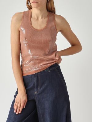 5. Canotta donna in cotone con paillettes Mocha Mousse