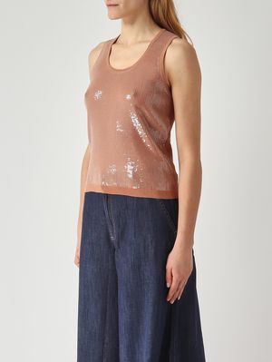 3. Canotta donna in cotone con paillettes Mocha Mousse