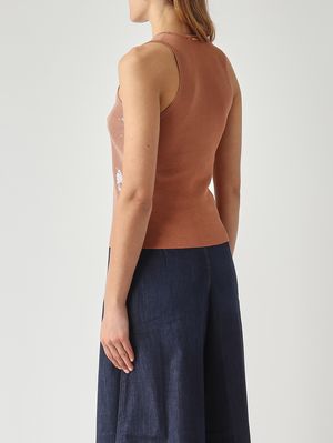 4. Canotta donna in cotone con paillettes Mocha Mousse