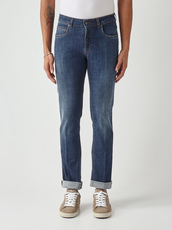 1. Jeans uomo in cotone stretch Denim Scuro Fay ntm8752196lzer