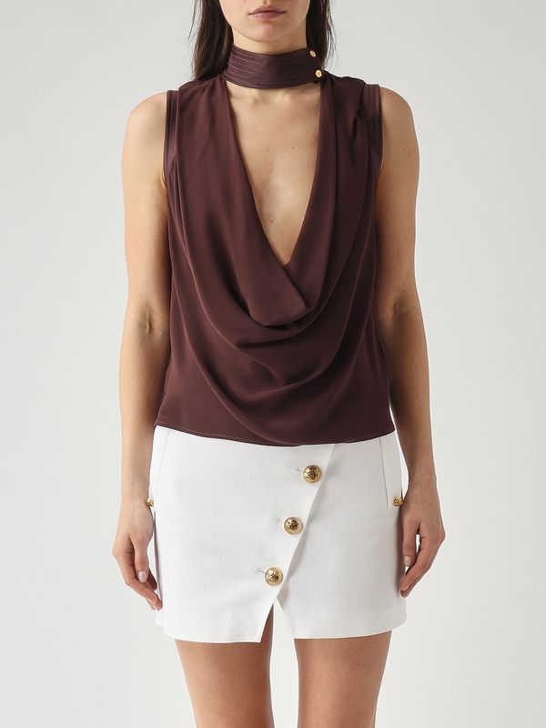 1. Top de mujer en georgette de viscosa Cacao Elisabetta Franchi ca13461e2