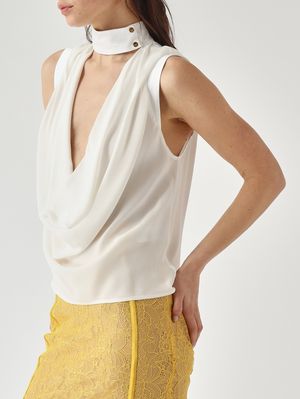 5. Top de mujer en georgette de viscosa Marfil