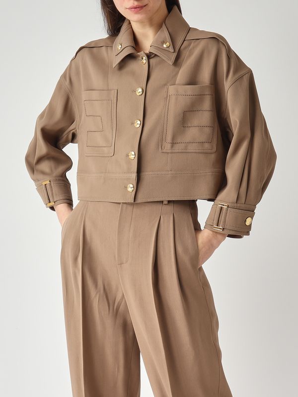 5. Chaqueta de mujer en gabardina de viscosa elástica Arcilla Elisabetta Franchi gb00561e2