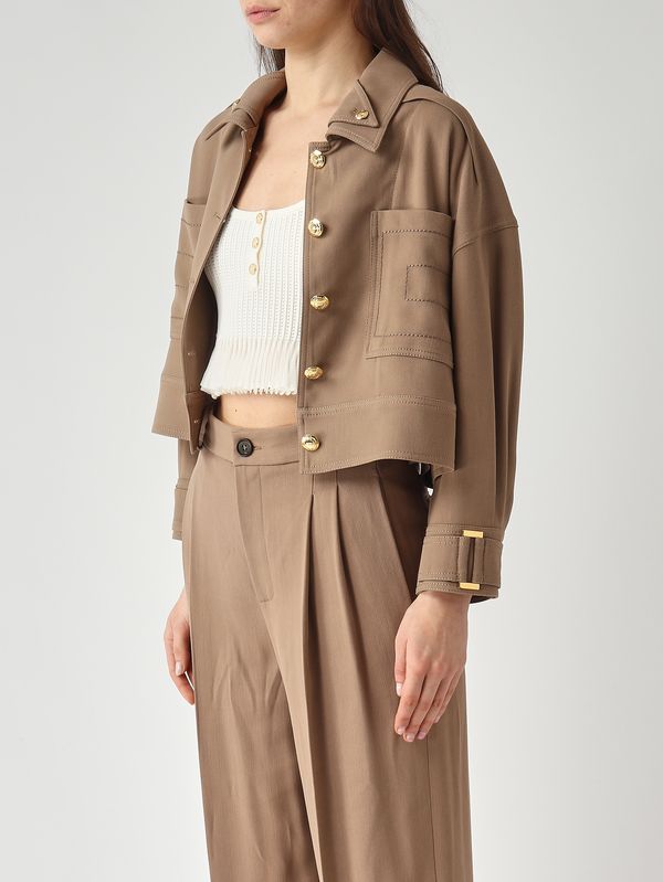 3. Chaqueta de mujer en gabardina de viscosa elástica Arcilla Elisabetta Franchi gb00561e2