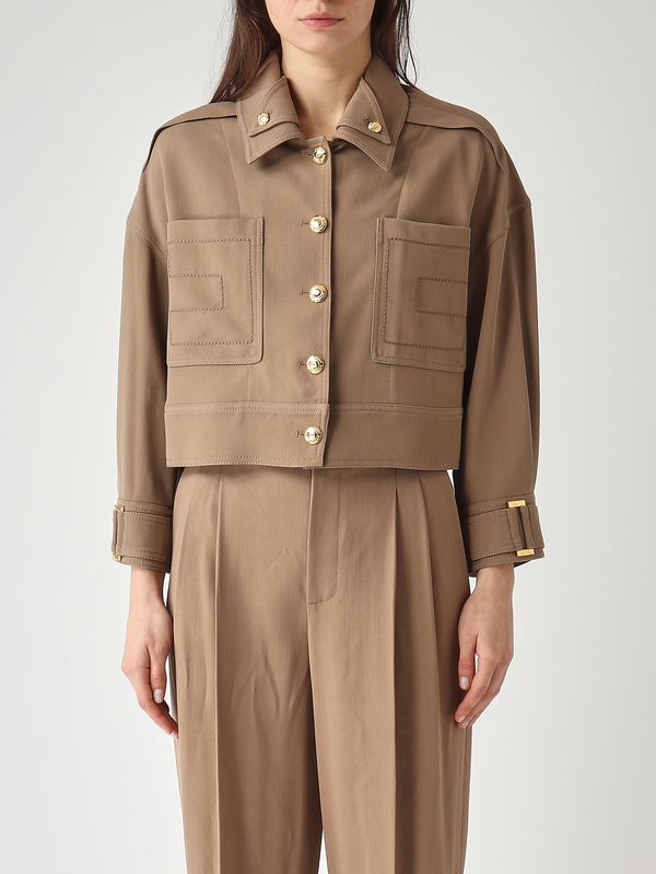 1. Chaqueta de mujer en gabardina de viscosa elástica Arcilla Elisabetta Franchi gb00561e2