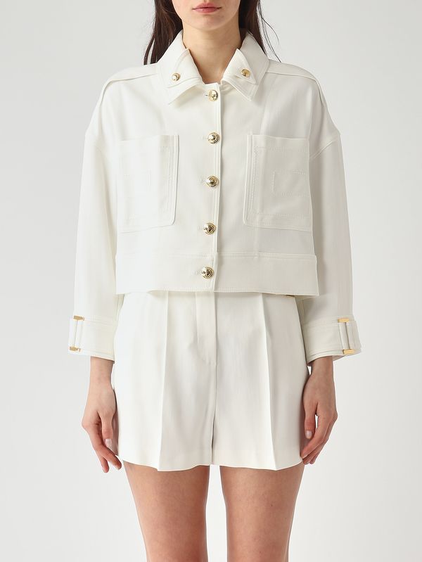 1. Chaqueta de mujer en gabardina de viscosa elástica Marfil Elisabetta Franchi gb00561e2