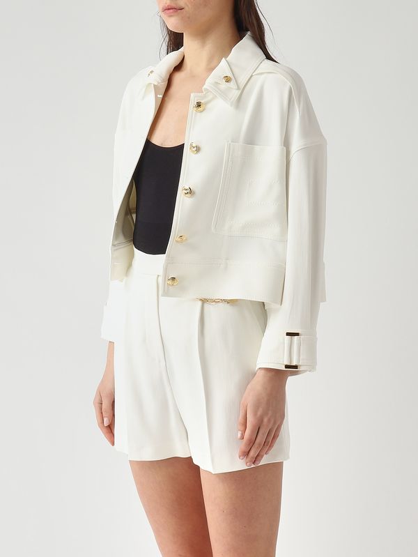 3. Chaqueta de mujer en gabardina de viscosa elástica Marfil Elisabetta Franchi gb00561e2