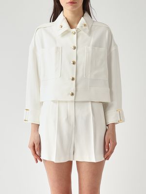 1. Chaqueta de mujer en gabardina de viscosa elástica Marfil