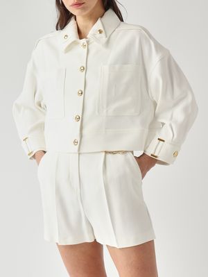 5. Chaqueta de mujer en gabardina de viscosa elástica Marfil