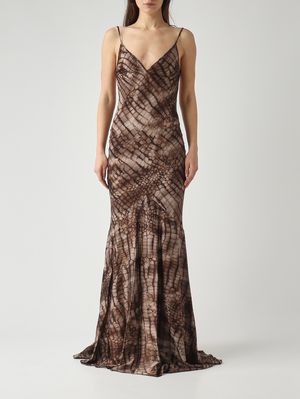 1. Damenkleid aus Stretch-Satin Kakao