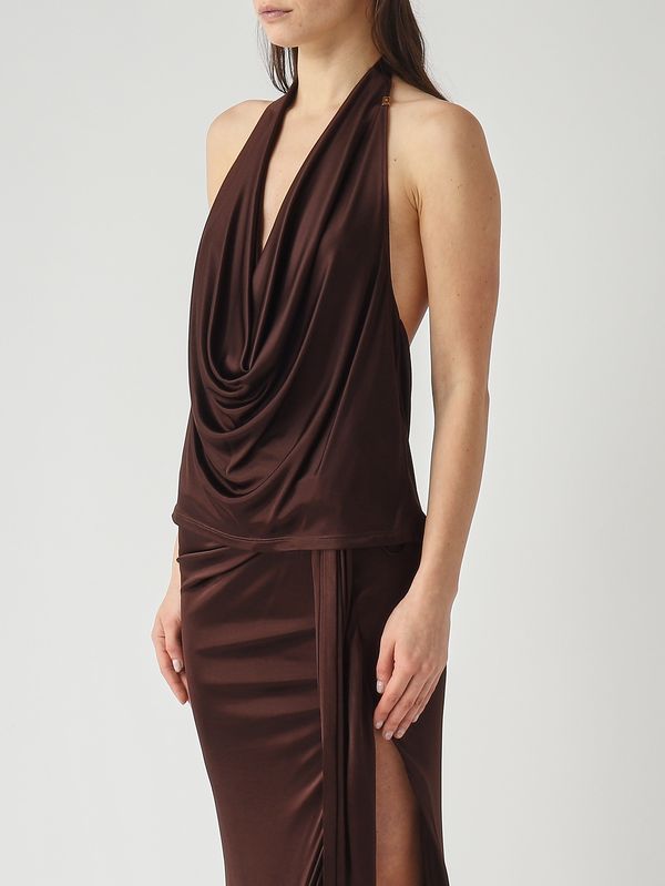3. Top de satén para mujer Cacao Elisabetta Franchi cn00861e2