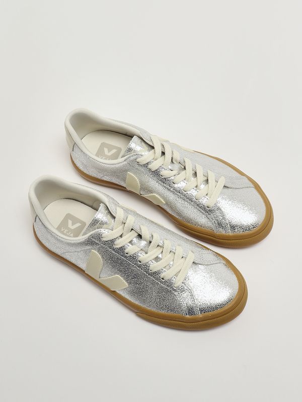 2. Damen-Sneaker aus laminiertem Leder Silber Veja eo03211465