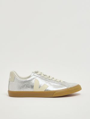 1. Damen-Sneaker aus laminiertem Leder Silber