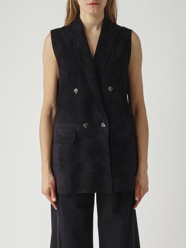 1. Gilet donna Lanai in suede Blu Dark The Jackie leathers lanasuev